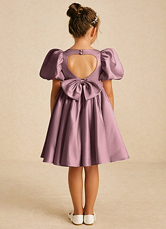 Azazie Muffin Robe Demoiselle D'honneur Fillette Robe Trapèze en Mat Satiné avec manches Mauve Vintage image1