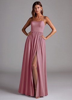 Azazie Calianna Bridesmaid Dresses Vintage Mauve A-Line Off the Shoulder Stretch Satin Convertible Dress image1