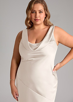 Azazie Rylina Bridesmaid Dresses White Alabaster Mermaid Stretch Satin Dress image11