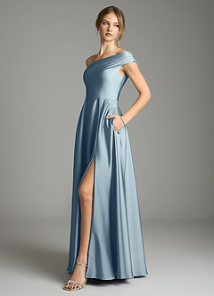 Azazie Melanie Suknie dla druhen Linia A Zza ramienia Satyna elastyczna Do ziemi Sukienka image4