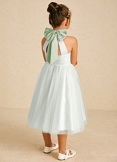 Azazie Dora Flower Girl Dresses Ivory Dusty Sage A-Line Bow Tulle Dress image1