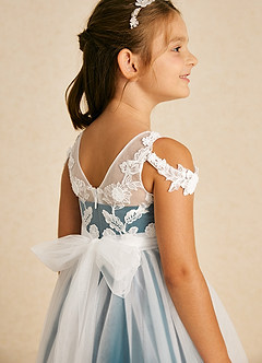 Azazie Sunnie Abiti da Ragazza di Fiori Abito A-Line in Tulle Pizzo Blu Inchiostro image1
