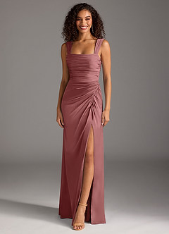 Azazie Jesaphine Bridesmaid Dresses Amethyst Sheath Bow Stretch Satin Dress image1