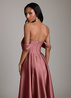 Azazie Loisa Abiti da Damigella Abito A-Line in Raso Elasticizzato a Spalla Scoperta Ametista image4
