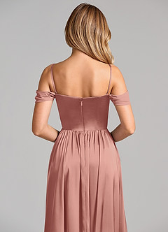 Azazie Raisa Bridesmaid Dresses Rosette A-Line Off the Shoulder Stretch Satin Dress image2