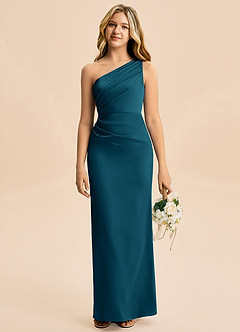 Azazie Akilah Junior Robe Fourreau en Satin extensible Plissée Bleu Encre image1