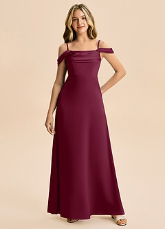 Azazie Lettie Junior A-Linie Schulterfrei Stretch-Satin Kleid Maulbeerrot image4