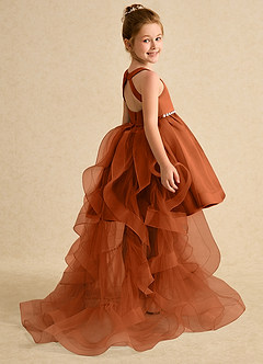 Azazie Julietta Flower Girl Dresses Burnt Orange Ball-Gown Convertible Tulle Dress image6
