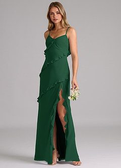Azazie Nancie Bridesmaid Dresses Dark Green Mermaid Ruched Chiffon Dress image3