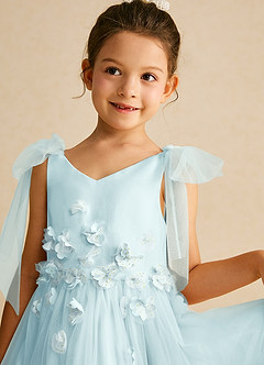 Azazie Minia Flower Girl Dresses Sea Glass A-Line Bow Matte Satin Dress image4