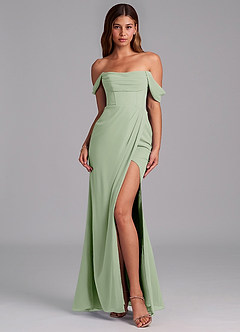 Azazie Johana Jurken voor bruidsmeisjes Converteerbaar Jurk van Chiffon met Zeemeermin Off the Shoulder Stoffige Salie image3