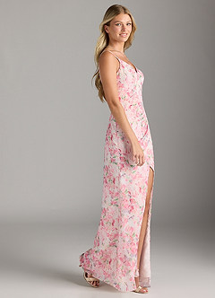 Azazie Leo Bridesmaid Dresses Abstract Watercolor Floral Mermaid V-Neck Pleated Chiffon Dress image3