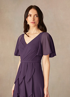 Azazie Watson Kleider für die Brautmutter A-Linie V-Hals Chiffon Kleid Pflaume image3