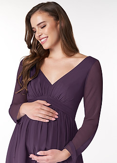 Azazie Teton Maternity Bridesmaid Dresses A-Line Long Sleeve Chiffon Floor-Length Dress image5
