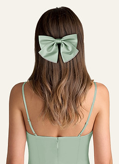 front Matching Color Satin Pearl Bow Hair Clip