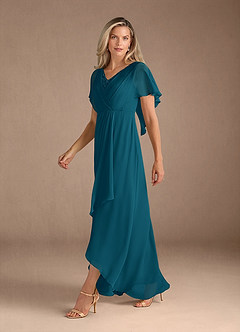 Azazie Eliza Mother of the Bride Dresses Ink Blue A-Line V-Neck Pleated Chiffon Dress image4