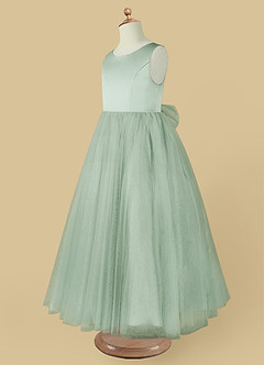 Azazie Muni Flower Girl Dresses Agave A-Line Bow Tulle Dress image4