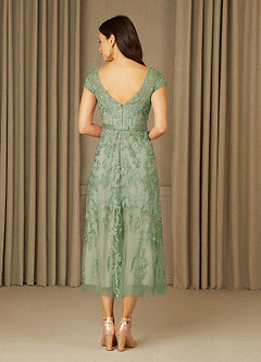Azazie Sanna Abiti per la Madre della Sposa Abito A-Line in Tulle in Pizzo con Scollo a U Salvia Polverosa Champagne image2