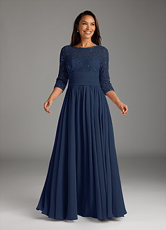 Azazie Olga Mother of the Bride Dresses Dark Navy A-Line Lace Chiffon Dress image2