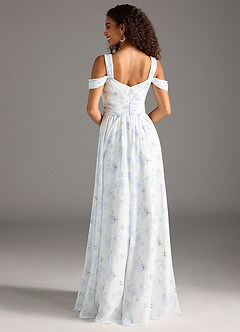 Azazie Lianne Bridesmaid Dresses Blue Vintage Floral A-Line Off the Shoulder Chiffon Dress image3