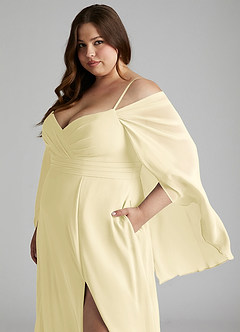 Azazie Cienna Vestidos de damas de honor Vestido de Sorbete De Limón de Gasa de Corte en A con Manga larga image11