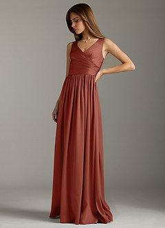 Azazie Keyla Bridesmaid Dresses Auburn A-Line Pleated Stretch Satin Dress image6