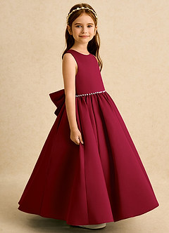 Azazie Daisies Robe Demoiselle D'honneur Fillette Robe Princesse en Mat Satiné Arc Bourgogne image6