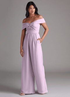 Azazie Lamara Robes de demoiselle d'honneur Combinaison Convertible en Mousseline de soie Épaule décolletée Frostiges Flieder image4