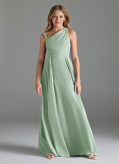 Azazie Dallas Junior Agave A-Line Pleated Chiffon Dress image1