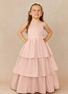 Azazie Margie Flower Girl Dresses Blushing Pink A-Line Bow Stretch Satin Dress image2