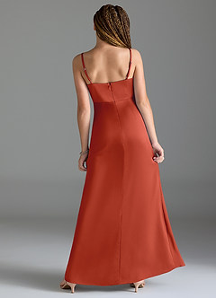 Azazie Maci Junior Rust Mermaid Pleated Stretch Satin Dress image2