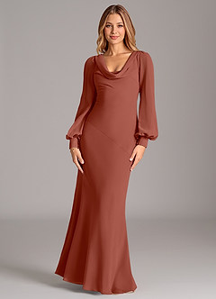 Azazie Rylina Bridesmaid Dresses Auburn Mermaid Long Sleeve Chiffon Dress image5