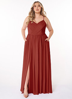 Azazie Cora Bridesmaid Dresses Terracotta A-Line Pleated Chiffon Dress image6