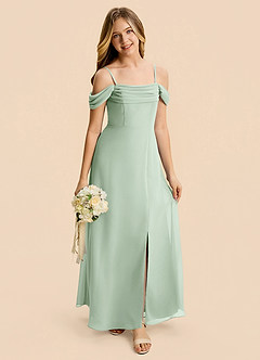 Azazie Lilly Junior Agave A-Line Pleated Chiffon Dress image8