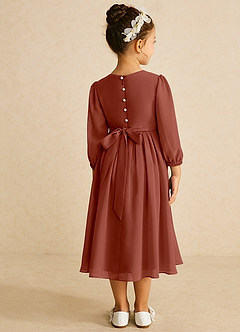 Azazie Lolo Flower Girl Dresses Auburn A-Line with Sleeves Chiffon Dress image5