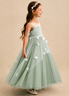 Azazie Mariposa Robe Demoiselle D'honneur Fillette Robe Princesse en Tulle Dentelle Vert Sauge image1