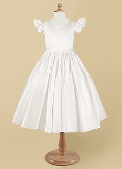 Azazie Violeta Flower Girl Dresses Ivory Ball-Gown Bow Matte Satin Dress image7