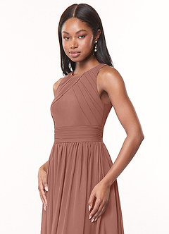 Azazie Harper Bridesmaid Dresses Cedar Rose A-Line Pleated Chiffon Dress image5