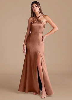 Azazie Rue Abiti da Damigella Abito Sirena in Raso Metallizzato Plissettato Bronzo image3