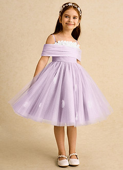 Azazie May Flower Girl Dresses Frosted Lilac Ball-Gown Pleated Tulle Dress image5