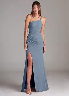 Azazie Eren Bridesmaid Dresses Twilight Sheath One Shoulder Chiffon Dress image3