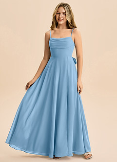 Azazie Bear Junior Steel Blue A-Line Pleated Chiffon Dress image4