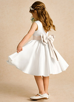 Azazie Sosie Flower Girl Dresses Ivory White Alabaster A-Line Pleated Matte Satin Dress image4