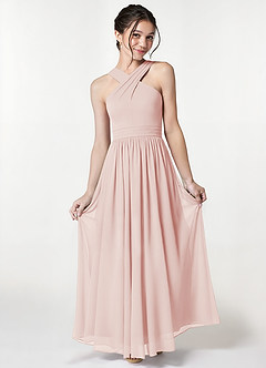 Azazie Jiya Junior Vestido de Pétalo De Rosa de Malla de Corte En A con Plisado image1