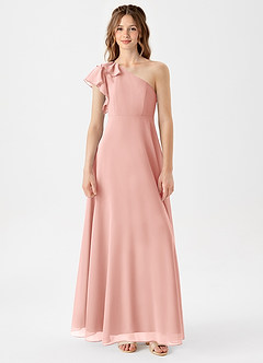 Azazie Arabella Junior Agave A-Line Ruched Chiffon Dress image3