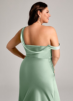 Azazie Madelyn Jurken voor bruidsmeisjes Converteerbaar Jurk van Stretch Satijn met Zeemeermin One-Shoulder Agave image14