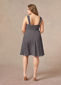 Azazie Olivia vestidos de madre de la novia Vestido de Gris Acero de Gasa de Corte En A con Escote cuadrado plisado image11