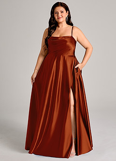 Azazie Elle Bridesmaid Dresses Auburn A-Line with Pockets Metallic Satin Dress image7