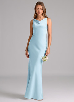 Azazie Allettie Bridesmaid Dresses Sky Blue Mermaid Stretch Satin Dress image1