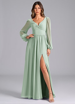 Azazie Zeya Brautjungfernkleider A-Linie Langarm Chiffon Kleid Agave image1